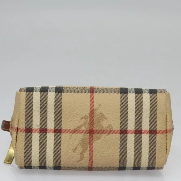 BURBERRY Nova Check Accessory Pouch PVC Beige Gold Auth 113122